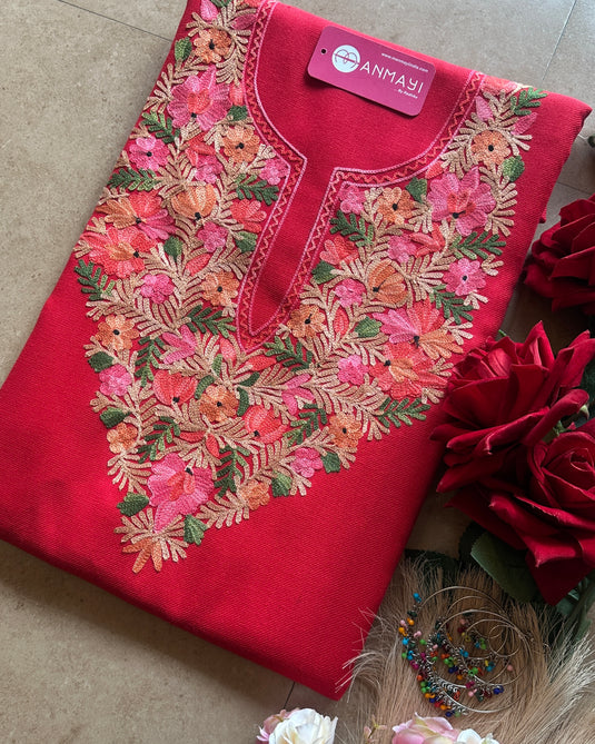 Unstitched coloured aari work coord set