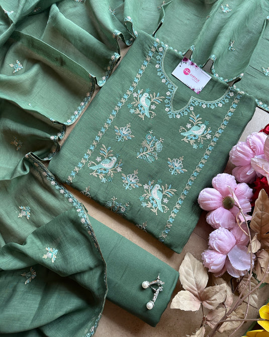 Panel bird garden embroidered pure mul suits