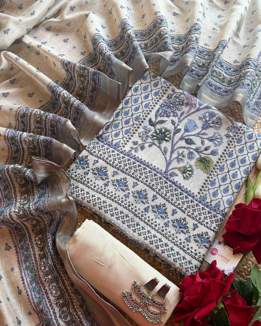 Chanderi panel highlighted knot work panel suit set