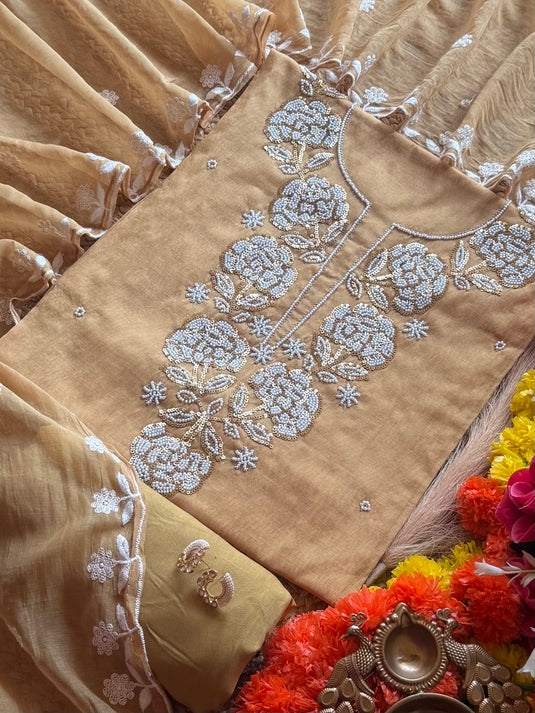 Grape pearl pastel mul Chanderi suit set