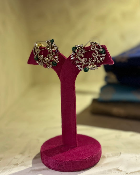 Jadau heera panna earrings