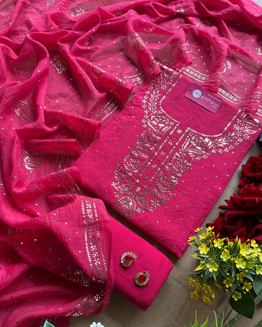 Festive bright Mul Chanderi suit set