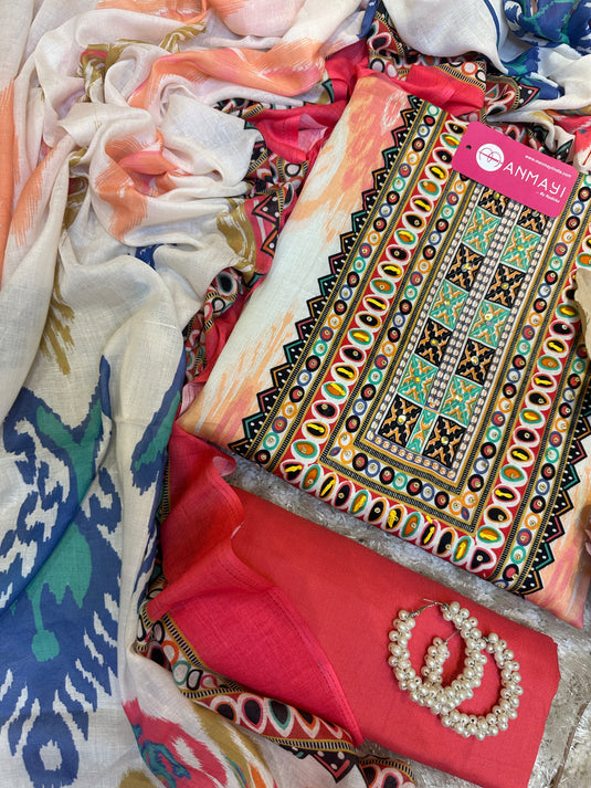 Neon Patola print muslin cotton suit set