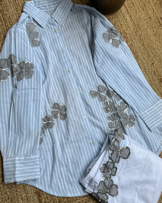 Applique organza patches cotton stripes coord set