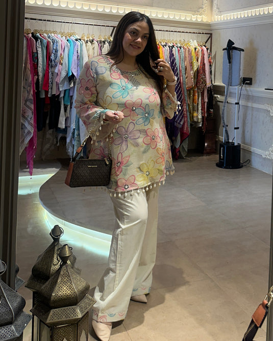 Jute Linen pastel digital print Coord Set