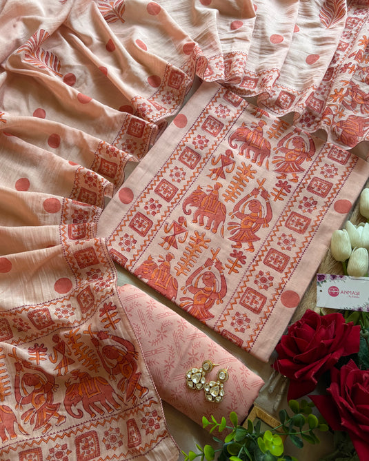 Pichwai folk motif style m with block-print suit set