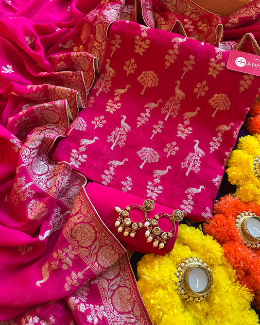 Khaddi Georgette suit set with crepe bottoms