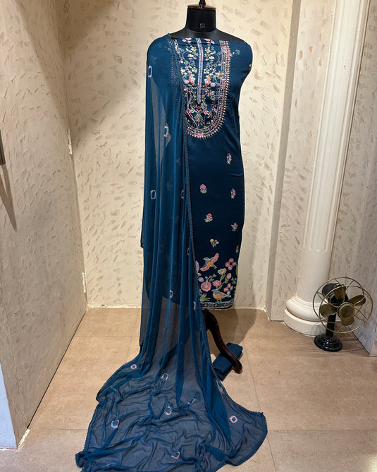 Highlighted neck persian print jaam cotton suit set