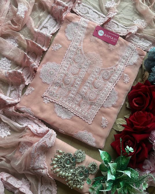 Pure georgette chikankari flower work suit set