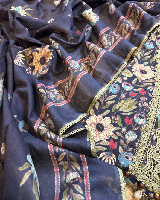 Dark floral pure cottons patterned suit set