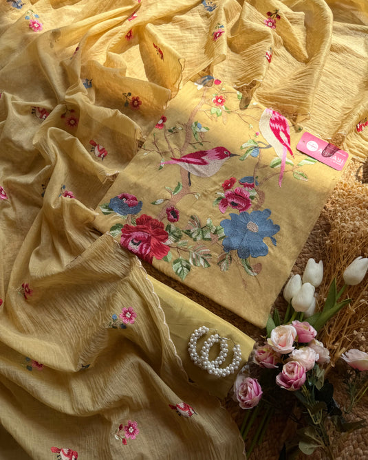 French rose garden Mul Chanderi suit set