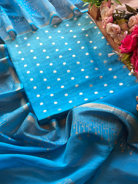 Ombré Mul Banarasi suit set with gold block print dupatta