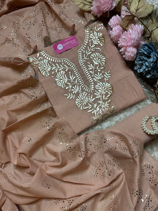 Pita work festive shade suit set with Mukaish dupatta