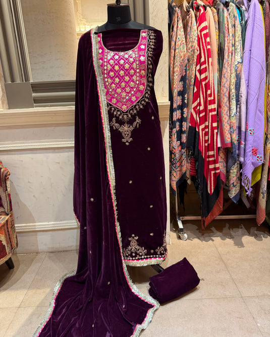 Patched gotta dori work velvet suit set