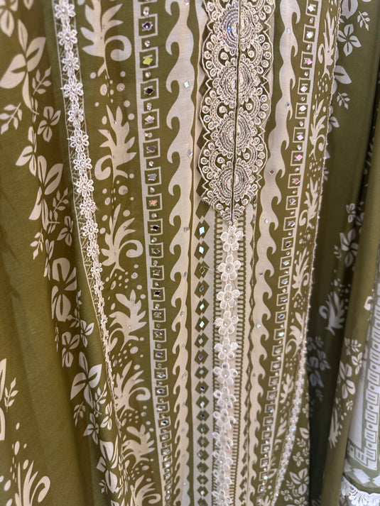 Panel print pure muslin mirror work suit