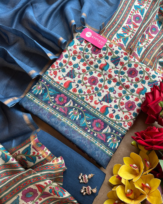 Kani print pure Maheshwari suit set