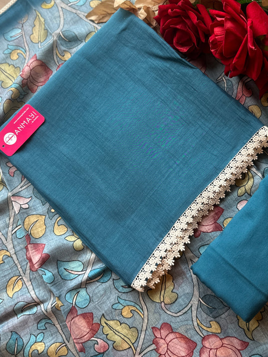 Pure Mul all over suit set with kalamkari dupatta