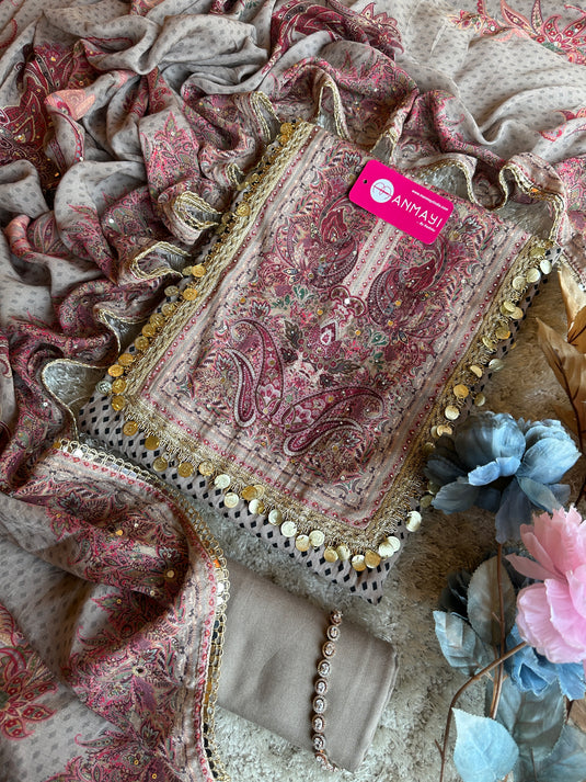 Muslin printed persian print with coin lace and printed dupatta