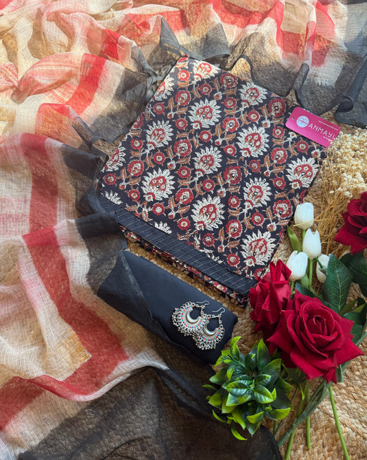 Pure cotton ajrakh suit with kota dupatta