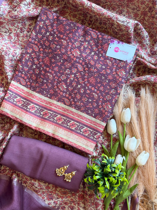 Pure Maheshwari Silk Kani Print Combination Suit Set