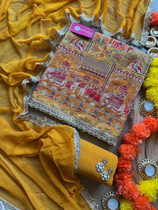 Semi crepe Dori highlight Mughal print suit set