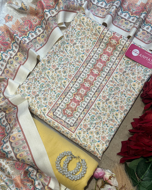 Kani print cream combination spun suit set