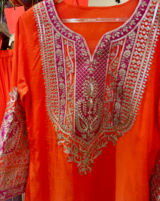 Upada silk leather dori work coord set