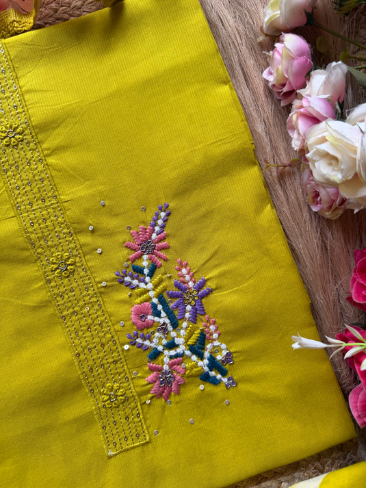 Neon green embroidered patch with printed bottom and chiffon handpaint dupatta
