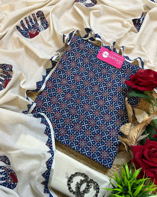 Patch work dupatta ajrakh cotton suit set