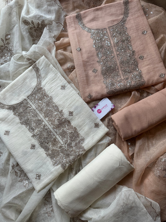 Mul Chanderi zari dori work suit set