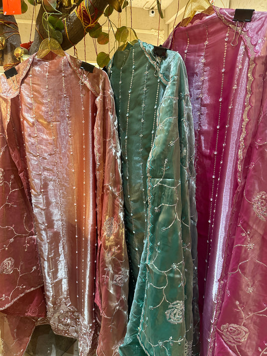 Glass tissue glossy sequins work suit set