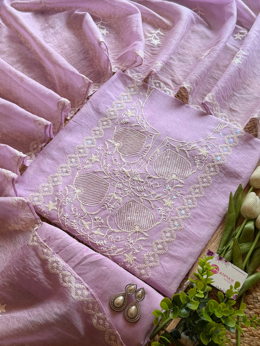 Panel cut dana pastel Mul Chanderi suit set
