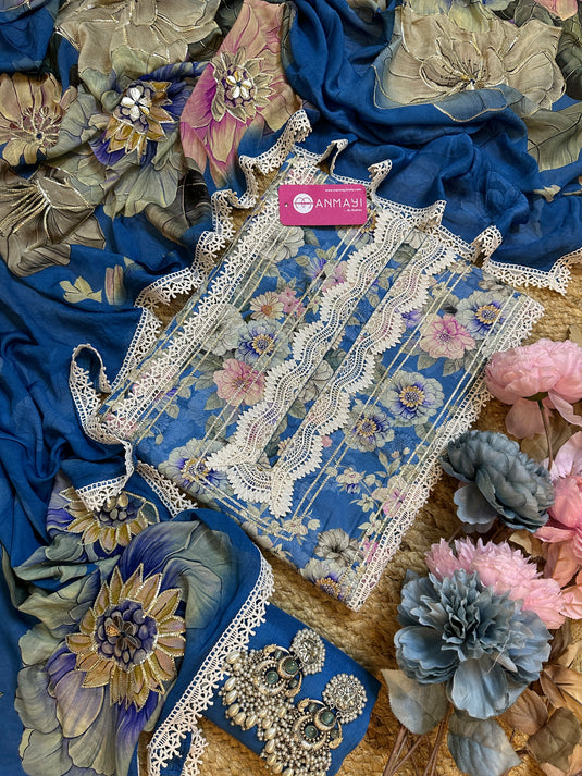 Floral affair muslin cotton patterned suit with pure crepe digital highlighted dupatta