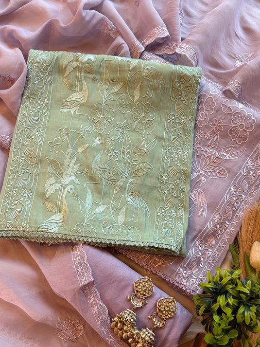 Crane habitat soft mul chanderi suit set