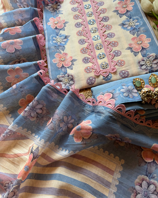 Structural flowers pure muslin suit set