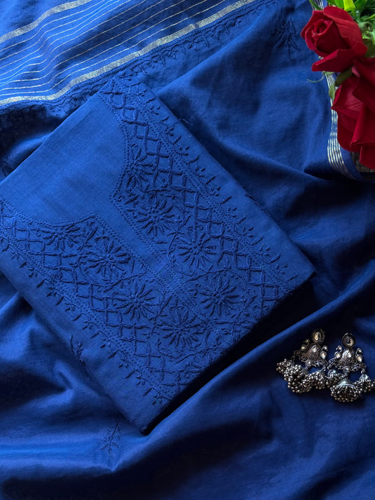 Bakhiya Chikankari pure mul suit set