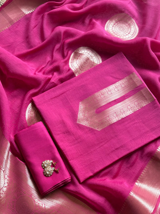 Zari work pure mul chanderi suit set