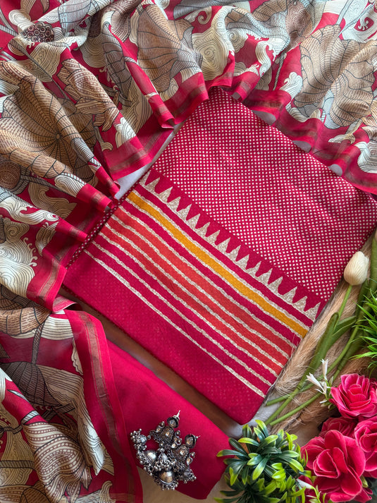 Maheshwari silk dots print suit set with floral dupatta