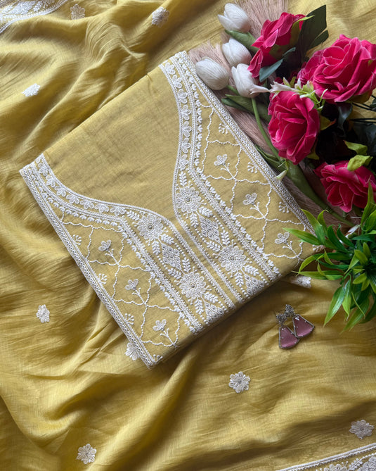 Bakhiya embroidered pure mul cotton suit set