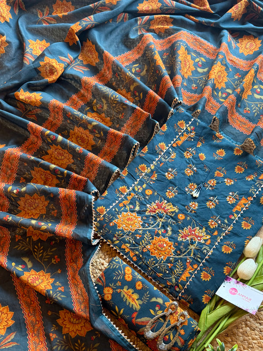 Bright bold embroidered yog cotton suit set