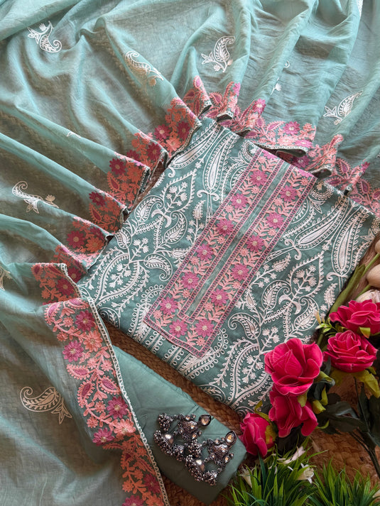 Kashmiri work Mul Chanderi suit set