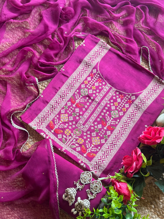 Panel jacquard work Dolla silk suit set