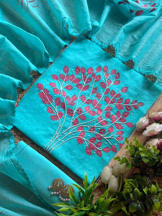 Pichwai pearl Handpaint Mul cotton suit set