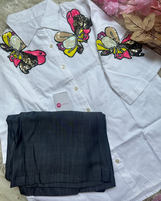 Butterfly seaquins motif cotton denim coord set