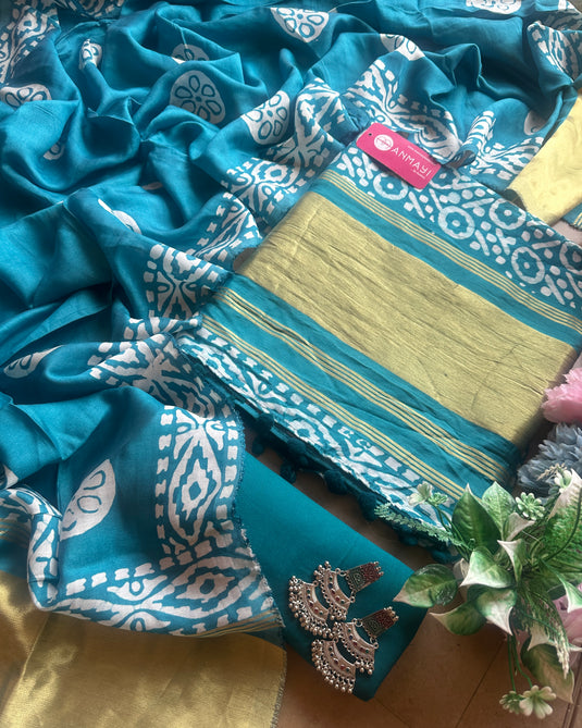 Muslin batik suits with Banarasi jacquard border