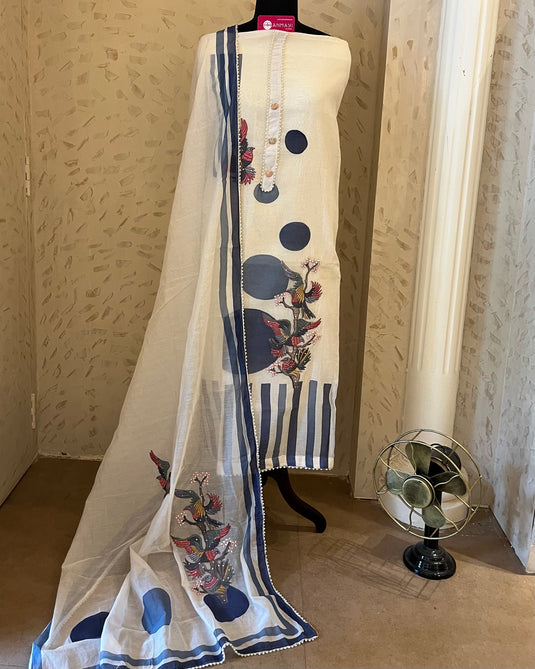 Patterned geometric embroidered pure mul suit