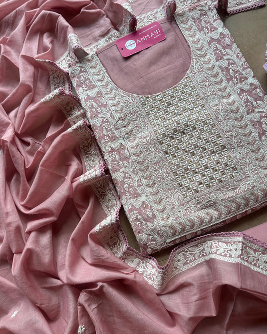 Chikankari pastel jaal mul chanderi suit sets