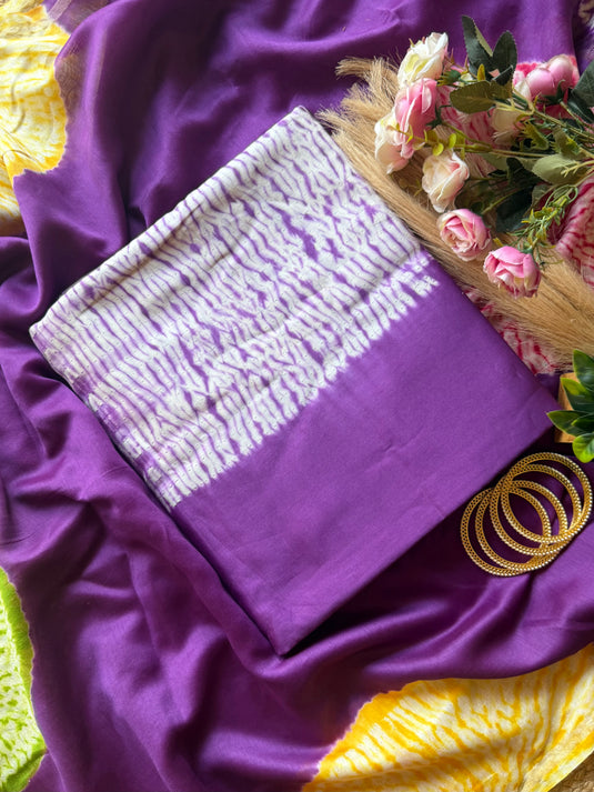 Shibori dyed pure mul chanderi suit set