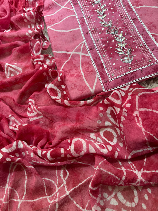 Thread batik pure cotton suit set with pure chiffon tassel dupatta