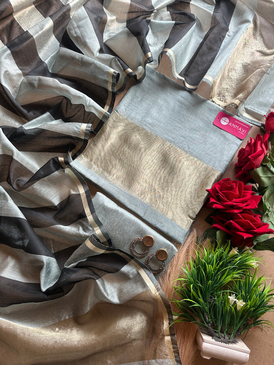 Chanderi silk suits with gold zari border